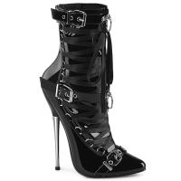 DAGGER-1032 Devious sexy Damen High Heels Stiefeletten Satinschnürung schwarz Lack