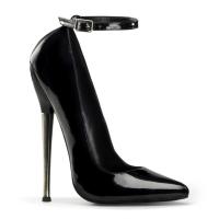 Sale DAGGER-12 Devious high heels ankle strap pump black patent solid brass heel 44