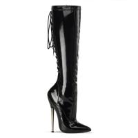 DAGGER-2064 Devious High Heels Schnürstiefel schwarz Stretchlack Metallabsatz