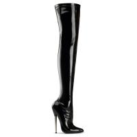 Sale DAGGER-3000 Devious high heels solid brass heel thigh boots black patent 44