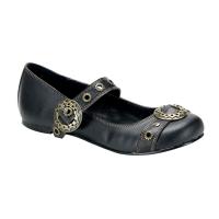 DAISY-09 DemoniaCult Damen Ballerinas Gothic Punk Zahnrad Detail Schnalle schwarz Lederlook