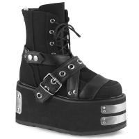 DAMNED-116 vegane DemoniaCult Damen Plateaustiefeletten schwarz Riemchen Metallplatten