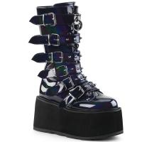 DAMNED-225 vegane DemoniaCult Damen Plateaustiefel schwarz Hologramm 6 Riemchen Nieten