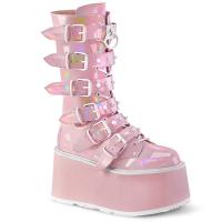 DAMNED-225 vegane DemoniaCult Damen Plateaustiefel 6 Riemchen Nieten babypink Holo