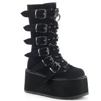 DAMNED-225 vegane DemoniaCult Damen Plateaustiefel schwarz Samt 6 Riemchen Nieten