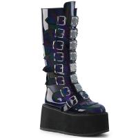 DAMNED-318 DemoniaCult Damen Plateaustiefel schwarz 8 Riemen Metallplatten Hologramm