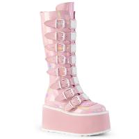 DAMNED-318 DemoniaCult Damen Plateaustiefel babypink Hologramm 8 Riemen Metallplatten