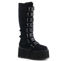 DAMNED-318 DemoniaCult Damen Plateaustiefel schwarz Samt 8 Riemen Metallplatten