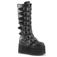 DAMNED-318 DemoniaCult Damen Plateaustiefel schwarz Lederoptik 8 Riemen Metallplatten