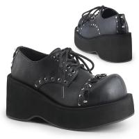 DANK-110 DemoniaCult Vegane Damen Plateau Schnür Oxford Schuhe schwarz Leeroptik