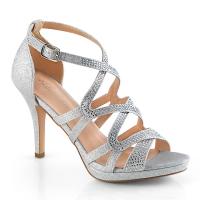 DAPHNE-42 Fabulicious Damen Riemchen Sandaletten schimmernder Stoff Steinchen silber