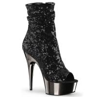 DELIGHT-1008SQ Pleaser High Heels Peep Toe Stiefeletten schwarz zinn chrom Pailletten