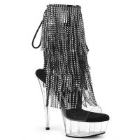 DELIGHT-1017RSF Pleaser High Heels platform ankle boot simulated rhinestone fringe clear black