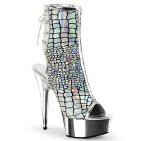 DELIGHT-1018HG Pleaser high heels platform peep toe ankle boots silver hologram chrome