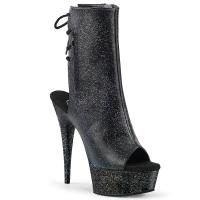 DELIGHT-1018MMG Pleaser High Heels Peep-Toe Plateaustiefeletten schwarz Miniglitter rundum