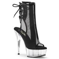 DELIGHT-1018MSH Pleaser high heels platform peep toe ankle boots black mesh clear