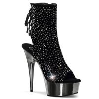 DELIGHT-1018RS Pleaser High Heels Peep-Toe Plateaustiefeletten schwarz Samt mit Strass