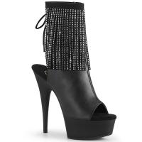 DELIGHT-1018RSF Pleaser high heels platform ankle boot rhinstone fringe black matte