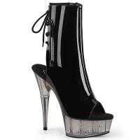Sale DELIGHT-1018T Pleaser vegan tinted platform open toe ankle boot black patent smoke tinted 38
