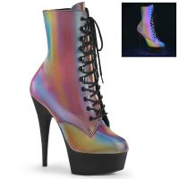 DELIGHT-1020REFL Pleaser High Heels Stiefeletten reflektierend regenbogen schwarz Matt