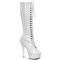 Sale DELIGHT-2023 Pleaser High Heels Plateaustiefel weiß Lack Schnürung vorn 35