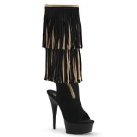 DELIGHT-2059TT Pleaser Damen High Heels Plateaustiefeletten Wildleder Fransen schwarz hellbraun