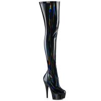 DELIGHT-3000HWR Pleaser vegan platform hologram high heels thigh high boot black patent