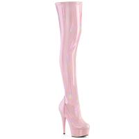DELIGHT-3000HWR Pleaser vegan platform hologram high heels thigh high boot baby pink patent