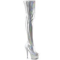 DELIGHT-3000HWR Pleaser Damen Plateauoverkneestiefel silber Hologrammeffekt Matt