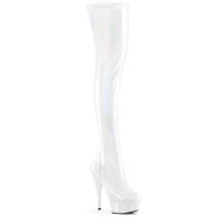 DELIGHT-3000HWR Pleaser vegan platform hologram high heels thigh high boot white patent