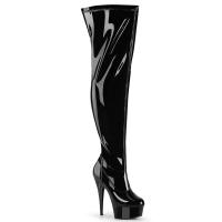 DELIGHT-3000WCF Pleaser Damen extraweite Plateauoverkneestiefel schwarz Stretch Lack