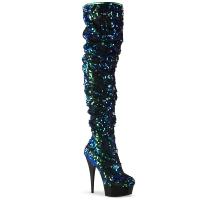 DELIGHT-3004 Platform Over-The-Knee Slouch Boot Green Iridescent Sequins