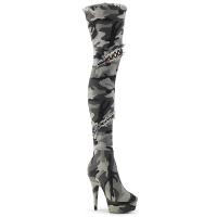 DELIGHT-3005 Pleaser High Heels Overkneestiefel camouflage mit Rissen Netzeinsatz