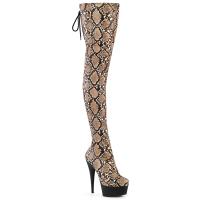 DELIGHT-3008SP-BT Pleaser Plateauoverkneestiefel Stretch hellbraun schwarz Schlangenprint