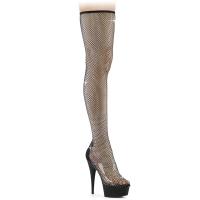 DELIGHT-3009 Pleaser platform high heels thigh high boot rhinstone mesh black matte