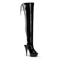 DELIGHT-3017 Pleaser High Heels platform peep toe overknee boots black patent