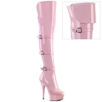 Sale DELIGHT-3018 Pleaser High Heels Schnallen Plateauoverkneestiefel babypink Stretch Lack 37