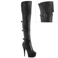 DELIGHT-3018 Pleaser High Heels Schnallen Plateauoverkneestiefel schwarz Stretch Matt