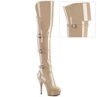 DELIGHT-3018 Pleaser High Heels Schnallen Plateauoverkneestiefel haut Stretch Lack