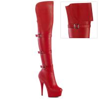 DELIGHT-3018 Pleaser High Heels Schnallen Plateauoverkneestiefel rot Stretch Matt