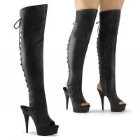 DELIGHT-3019 Pleaser High Heels platform peep toe thigh high boot black leather optics