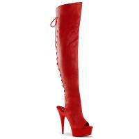 DELIGHT-3019 Pleaser High Heels Plateau Overkneestiefel rot Zehen- und Fersenfrei