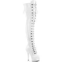 Sale DELIGHT-3022 Pleaser Plateau High Heels Overkneestiefel weiß Stretch Lack 36