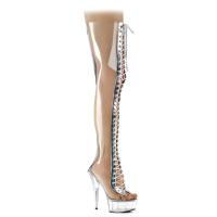 DELIGHT-3026 Pleaser vegan High Heels Peep Toe Overkneestiefel klar silber Metallic