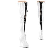 DELIGHT-3027 Pleaser two tone lace-up stretch thigh high boot white black stretch patent