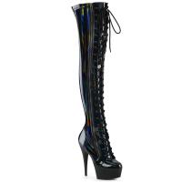 DELIGHT-3029 Pleaser Damen High Heels Plateau Overkneestiefel schwarz Holo Lack