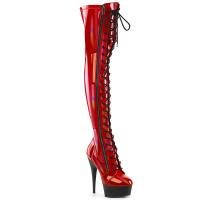 DELIGHT-3029 Pleaser Damen High Heels Plateau Overkneestiefel rot Holo Lack schwarz