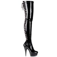 DELIGHT-3063 Pleaser High Heels Overkneestiefel schwarz Lack Schnürung hinten