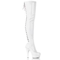 DELIGHT-3063 sexy Pleaser High Heels Overkneestiefel weiß Lack Schnürung hinten