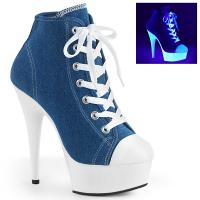 DELIGHT-600SK-02 Pleaser High-Heels Stiefeletten Sneaker denim blau Neon UV weiß
